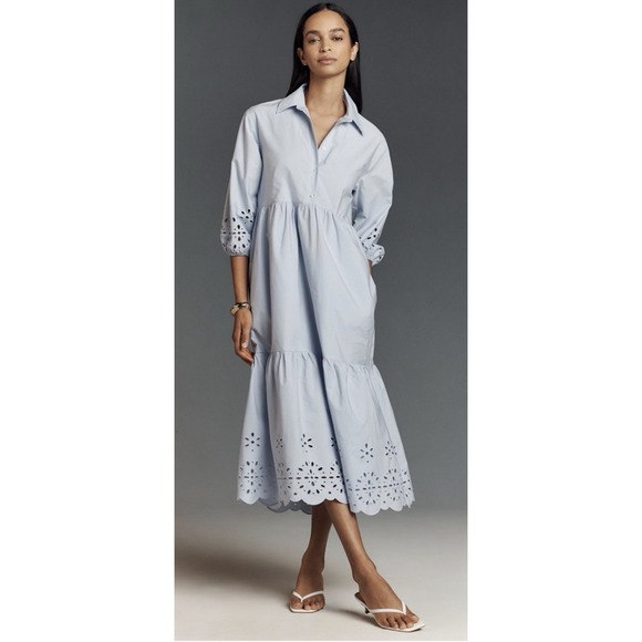 Anthropologie Dresses & Skirts - Anthropologie Light Blue Eyelet Midi Dress